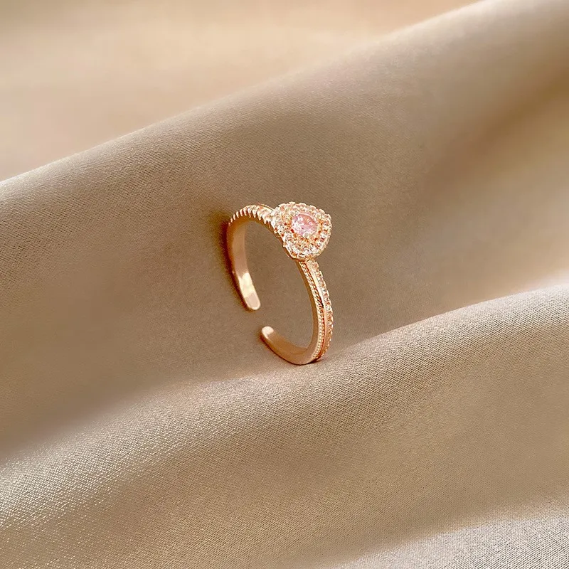 

Niche Simple Open Pink Heart-shaped Zircon Ring For Women Senior Design Sense Cold Wind Adjustable Index Finger Ring
