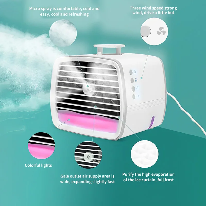 

New Mini USB Portable Air Cooler Fan Air Conditioner Light Desktop Air Cooling Fan Humidifier Purifier For Office Bedroom
