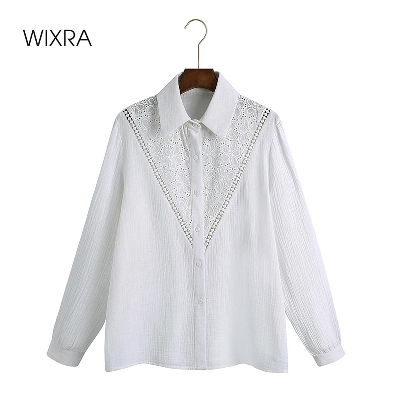 

Wixra 2021 рубашки и блузки с длинным рукавом Весенние Новые Женские однотонные топы с цветочной вышивкой для женщин