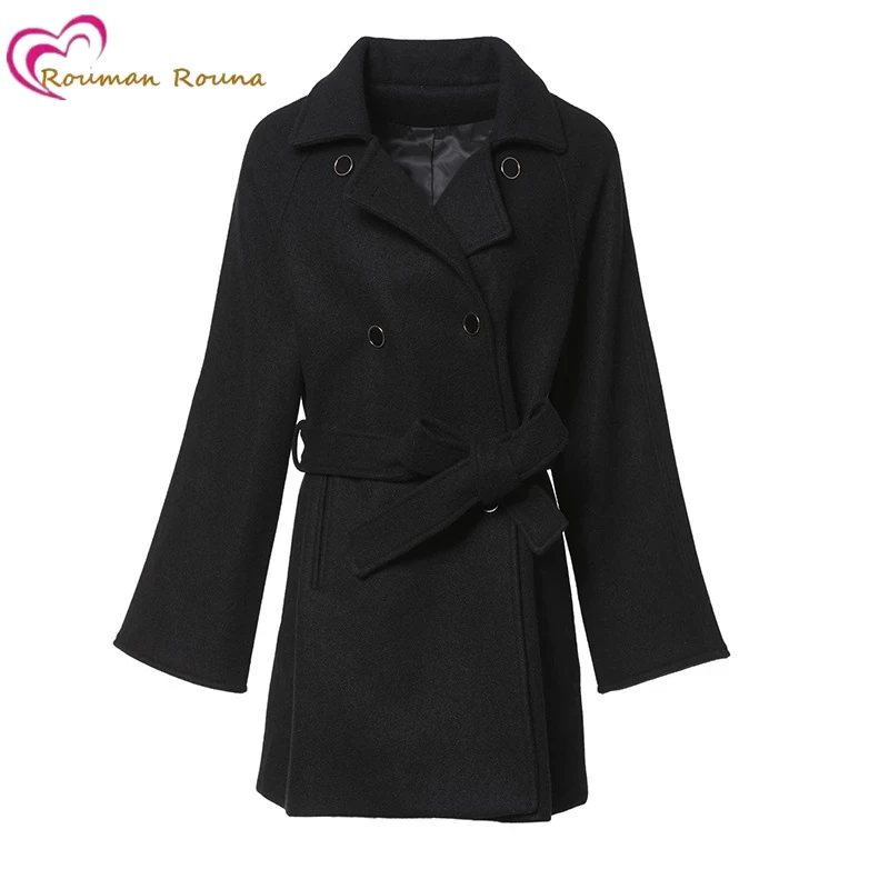 

2020 new women's European and American style light mature pure color double row button woolen coat