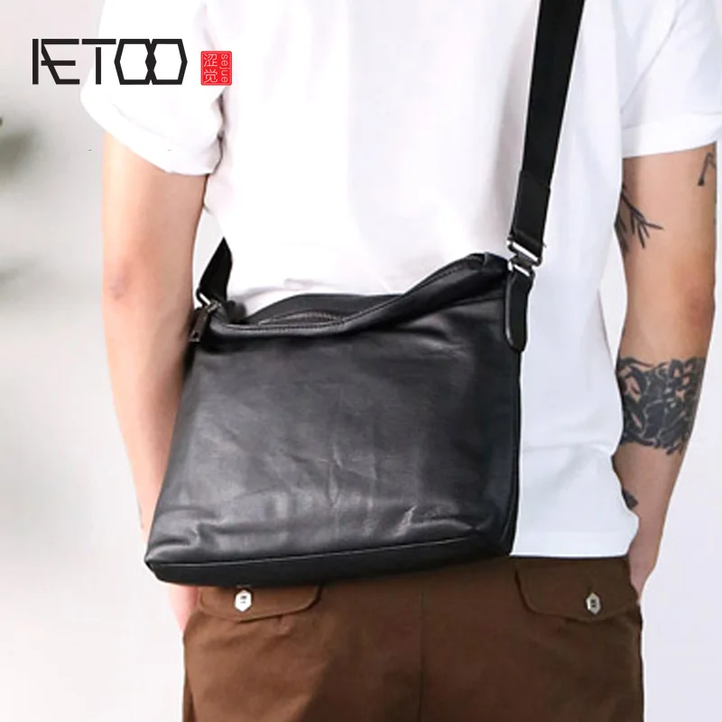 Мужская сумка AETOO из натуральной кожи новая простая Корейская версия наплечной