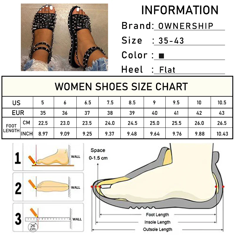 

Women Rivet Sandals 2020 Summer Women's Buckle Ankle Strap Ladies CasualWoman Transparent Flats Female Beach Shoes Plus Size 43