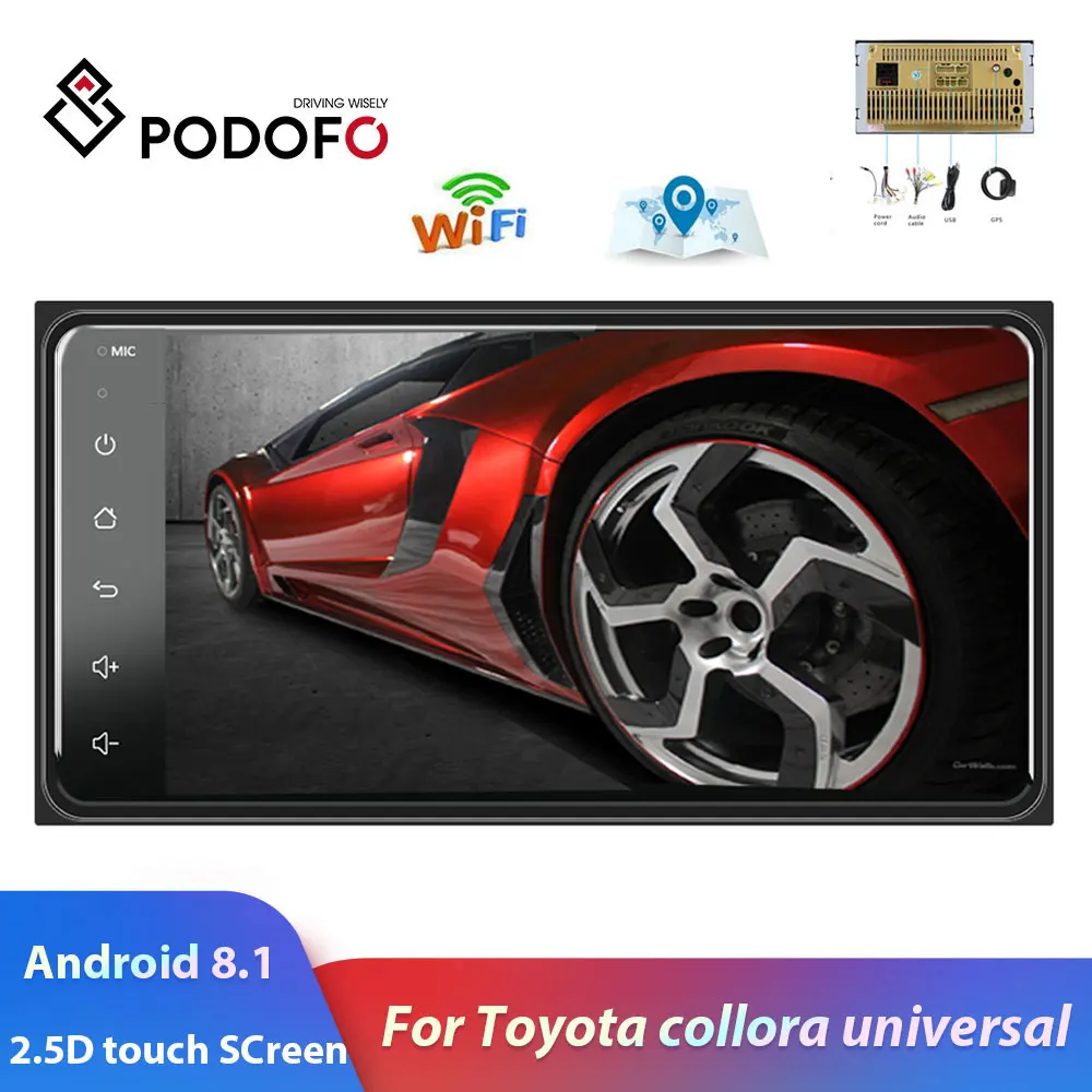 Podofo 2 din android 8,1 Универсальный Автомобильный мультимедийный плеер, автомагнитола, стерео для Toyota VIOS CROWN CAMRY HIACE PREVIA COROLLA RAV4