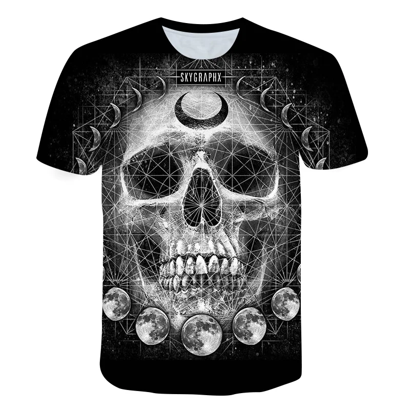 

European American Popular Hot Men's T-shirts Spain France Russia Street Fashion Tops Skull Head 3D Printing Top Clothes XXS-6XL