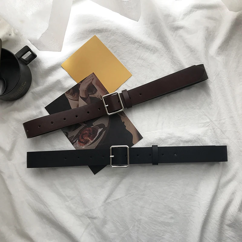 

2021 PU Leather Belt Women Square Buckle Metal Pin Buckle Jeans Black Belt Chic Luxury Brand Vintage Belt Female