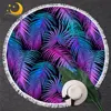 BlessLiving Palm Leaf Round Beach Towel Tropical Coniferous Large Towel Purple Blue Blanket With Tassel Beautiful Home Decor 1PC 1