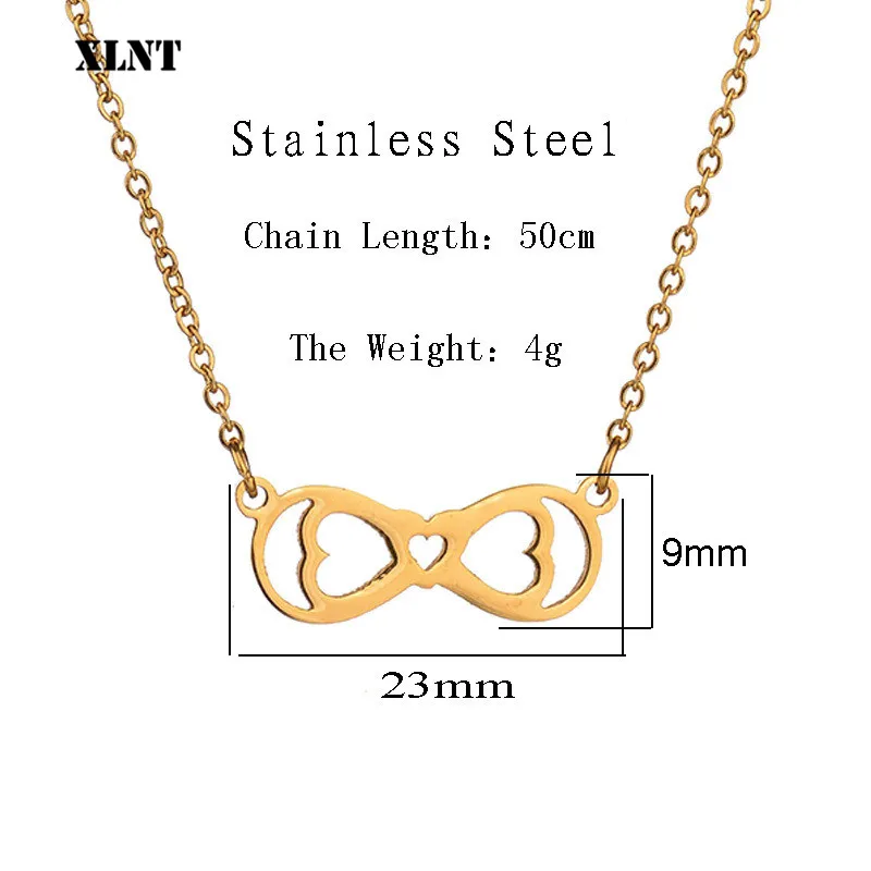 XLNT Tiny Infinity Heart Pendant Necklaces for Women Choker Lucky Number Eight Geometric Long Chain Necklace | Украшения и