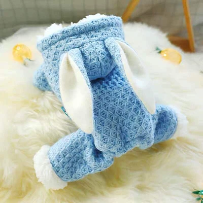 Blue Four Legs Jumpsuits Pet Dog Clothes Winte Warm Rabbit Ears Home Wear Overalls For Dog Jackets Coat Chihuahua Bichon Thicked Puppy Costumes - Цвет: Blue Four Legs