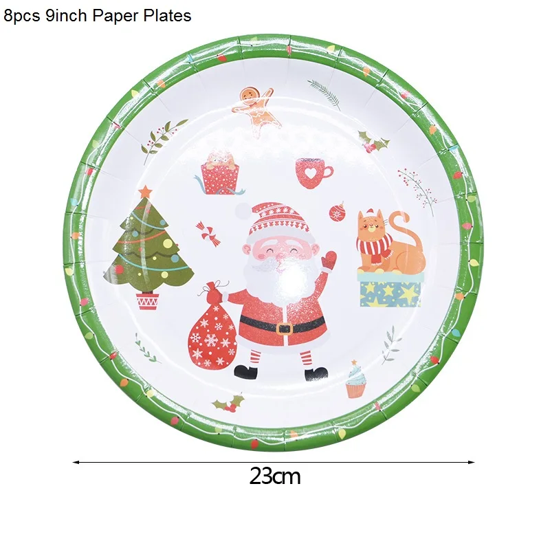 8pcs 9inch Plates Рождественская вечеринка Декор одноразовые столовые приборы бумажные тарелки и стаканы соломинки Баннер Дети День рождения Рождество детский душ Декор - Цвет: 8pcs 9inch Plates
