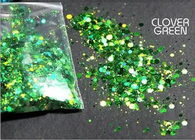 green 50 грамм Радужная голографическая с голографическим блеском микс массивный шестигранный Радужный лазерный блеск пурпурный космическая блестящая голографическая, HJHJ611 - Цвет: green