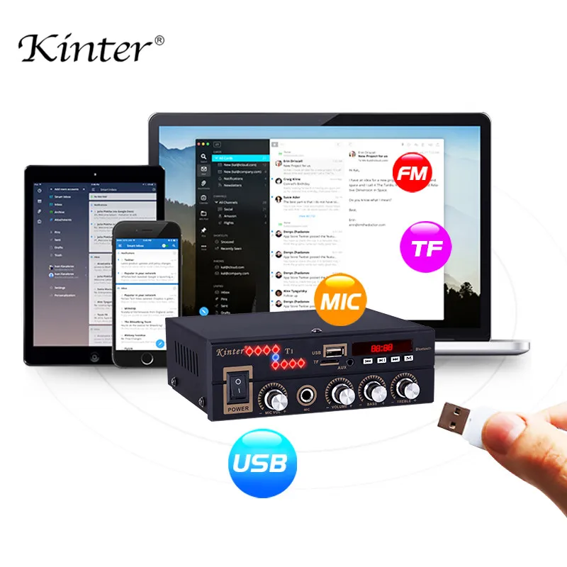 Kinter T1 аудио усилитель воспроизведения MP3 в USB TF карта имеет fm-радио и микрофонный вход 220-240 в источник питания мини размер металлический корпус