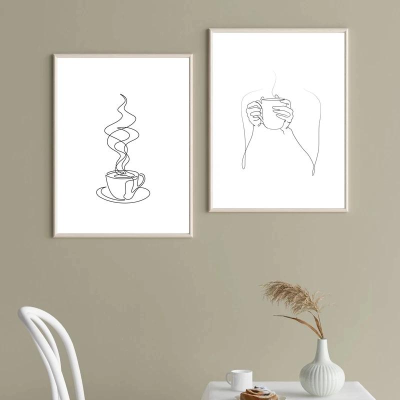 Кофейная чашка абстрактная линия художественный принт черная белая Современная