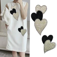 the new luxury rhinestone sequin beads manual love heart patch for clothes sew on applique clothing shoes bags decoration stripe