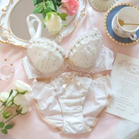 japanese sexy panties and bra set lace underwear plus size fox gathered bra briefs kawaii lolita girl floral lingerie femme new