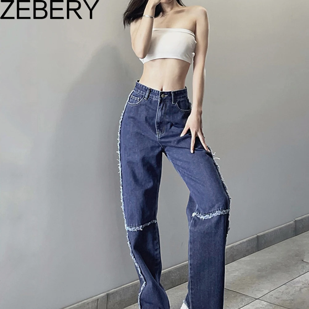 

ZEBERY Design 2022 Spring Women Jeans High Waist Denim Pants Female Cowboy Trousers Denim Vintage Loose Korean Chic Femme