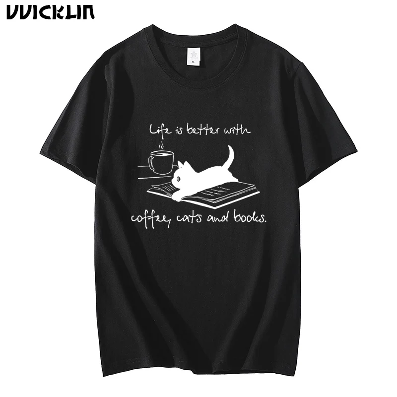

Women's Kawaii Graphic T Shirt Summer Cotton Short Sleeve Anime Coffee Cat Print T-shirt Female Oversized Clothes Harajuku Tops