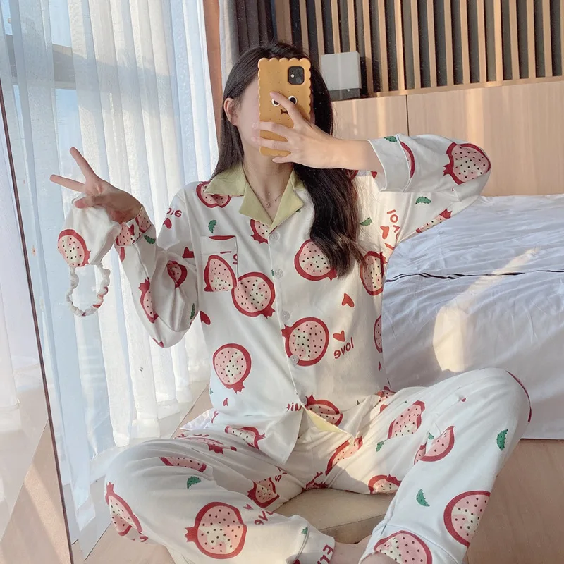 

Women's Pajamas Sleepwear Autumn New Cartoon Pomegranate Pattern Printing Pajama Set Home Clothes For Women Spring