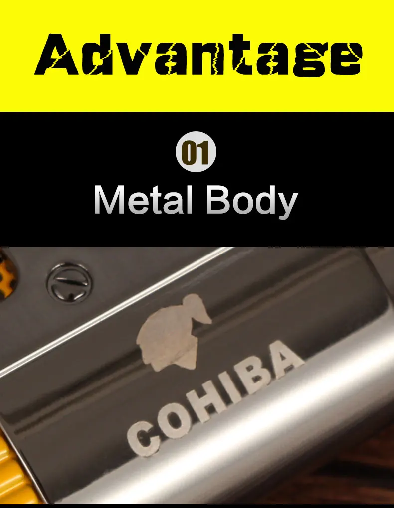 Зажигалка COHIBA металлическая карманная Бутановая Зажигалка для Сигар Зажигалка газовая ветрозащитная 3 струйная модная Зажигалка для Аксессуары для сигар W/Подарочная коробка