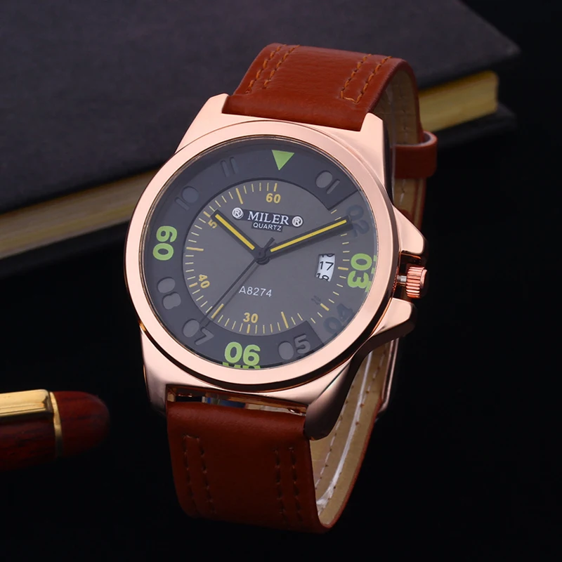 

Miler Fashion Men Watches Men Military Sports Watches Leather Band Calendar Quartz Wristwatches Montre Homme reloj hombre