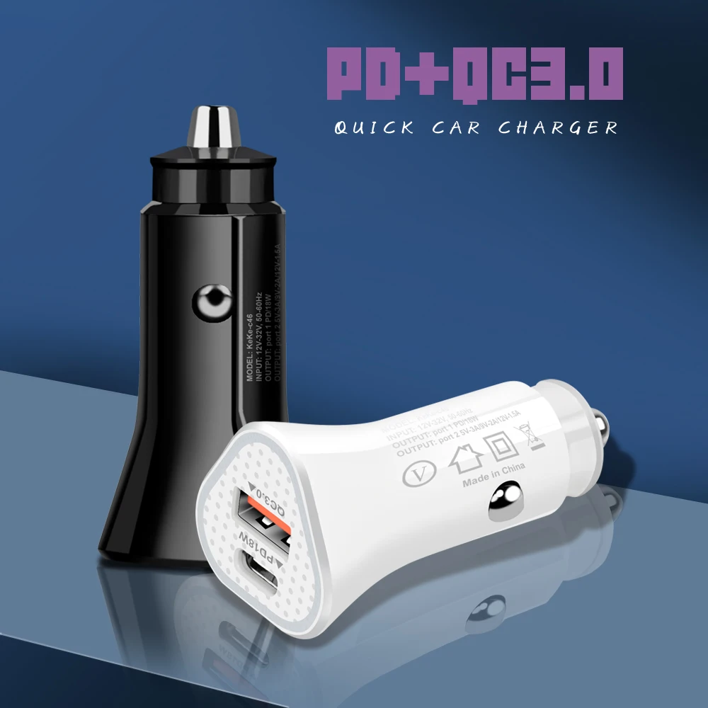 

PD18W Car Chargers 2 Ports Fast Charging QC3.0 For Samsung Huawei iPhone 12 Pro 8 Plus LED Display Dual USB Car-Charger Adapter