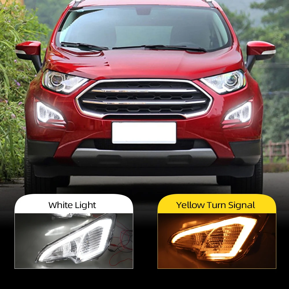 2 шт. Светодиодный дневной светильник для Ford EcoSport 2018 2019 2020 желтый сигнал поворота