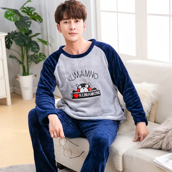 Зимняя Пижама для влюбленных пар с рисунками животных Фланелевая женщин и мужчин