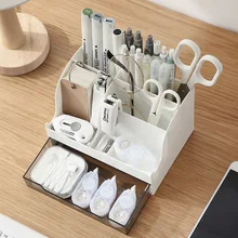 Desktop Storage Box Desk Stationery Organizer Finishing with Drawer Large Capacity Pen Stands Storage for Cosmetic Organizador