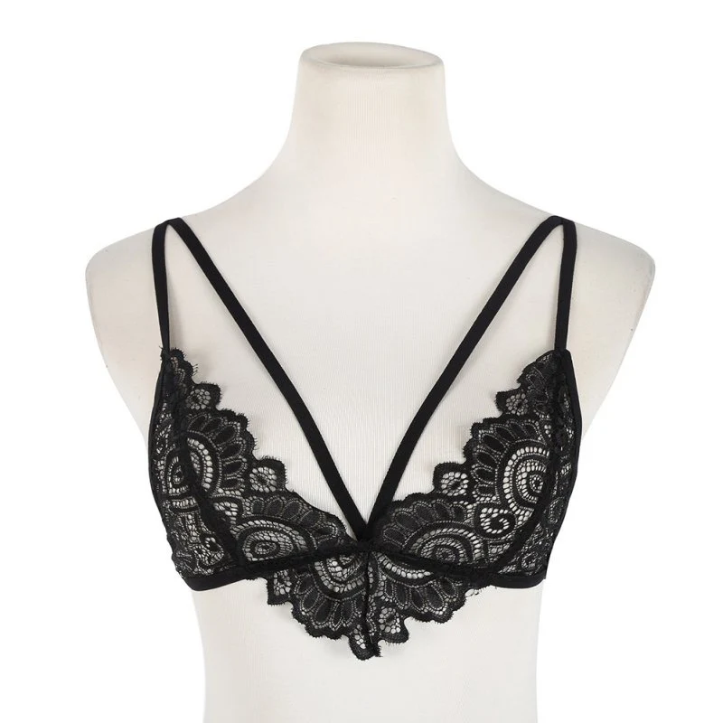 Сексуальный Кружевной топ на бретельках женский черный белый без косточек