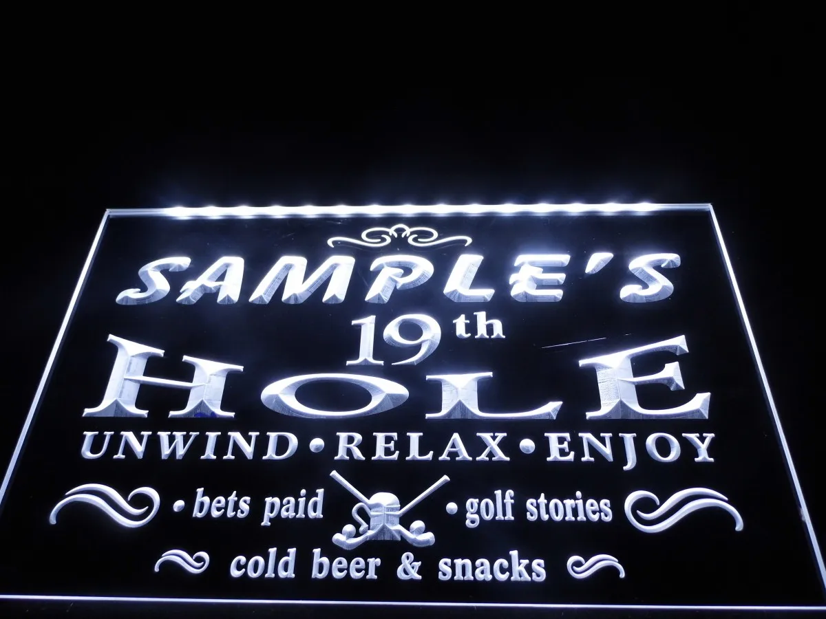 Именной персонализированный неоновый светодиодный светильник Tm010 для гольфа с 19