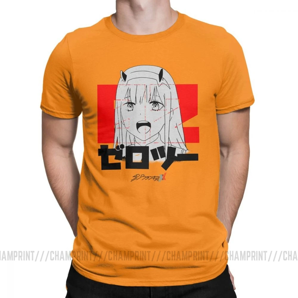 Darling In The Franxx Zero Two аниме футболка "Манга" человек короткий рукав стильная футболка с круглым вырезом Топы из чистого хлопка Графические футболки - Цвет: Оранжевый