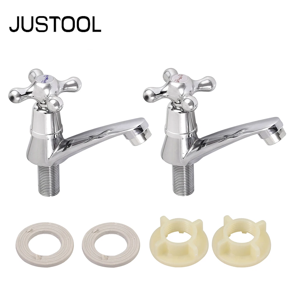 

JUSTOOL 2pcs Kitchen Bathroom Water Taps Twin Hot and Cold Pair Tap Traditional Bath Bathroom Basin Sink Chrome Basin Taps