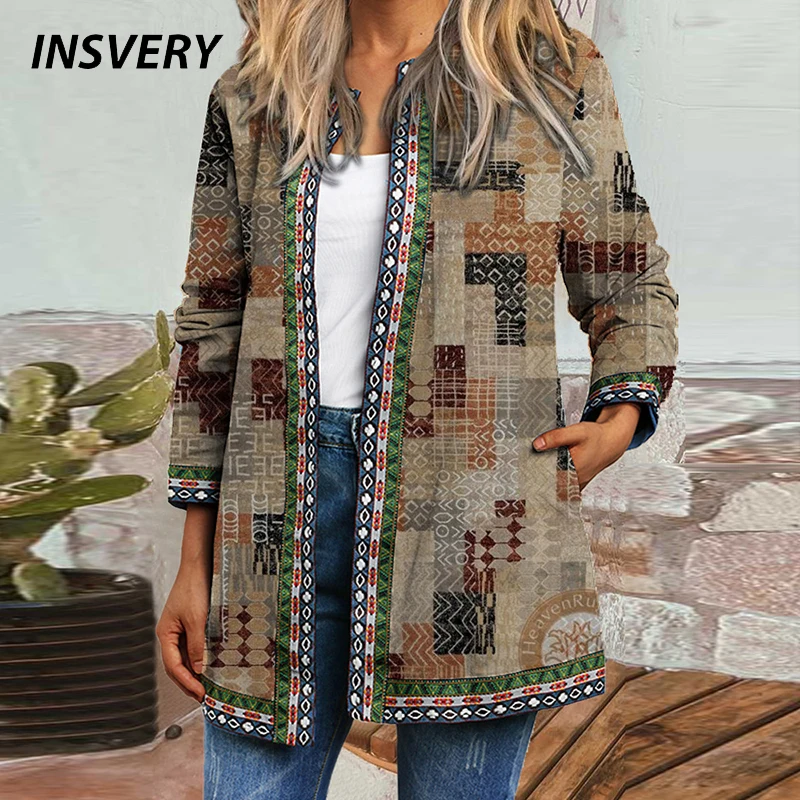 

Spring Autumn Vintage Coat Women Long Sleeve Pocket Casual Women Jacket Cardigan Ladies Print Coat Tops Streetwear 2021