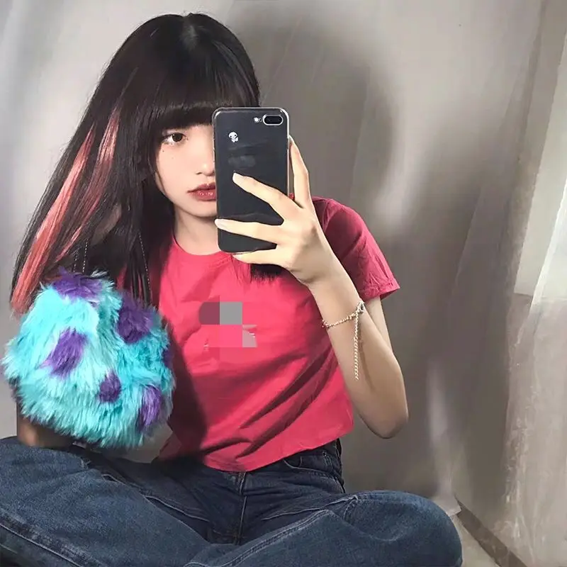 

Contrast Color Women Small Shoulder Bags Fashion Design Cool Girls Furry Clutch Purse Handbags Soft Plush Ladies Crossbody Bag