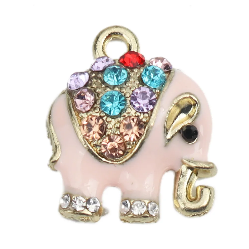 Doreenbeads амулет кулоны Слон Золотой Цвет Розовый Многоцветный Стразы Эмаль 18 мм(6/") х 15 мм(5/8"), 5 шт