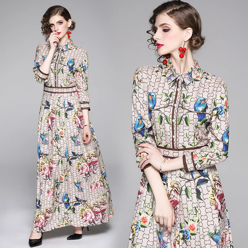 Женское длинное платье-рубашка с отложным воротником Платье макси цветочным