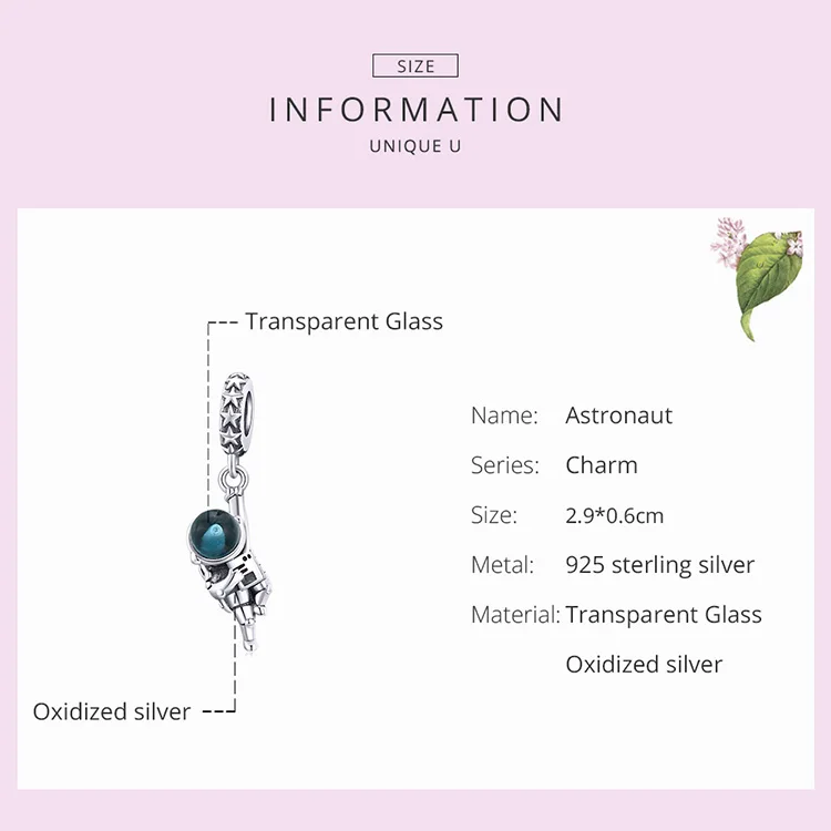 Подлинное серебро 925 пробы астронавт кулон Женская мода ювелирные изделия бусины