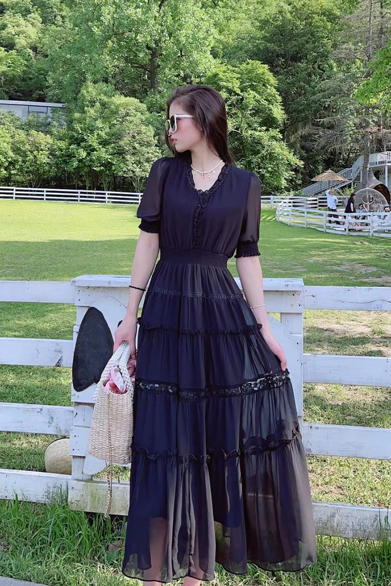 

Bohemian Seaside Holiday Dresses for Women 2021 High Waist Slim Temperament Dress Short Sleeve Fashion Midi Dress for women