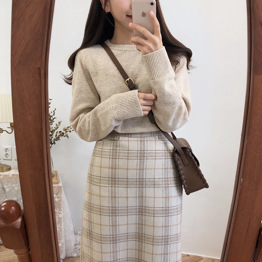 

Women Skirts Vintage Plaid Autumn Pencil Long Girls Skirt Female Warm Thick Skirts Winter Mujer winter Lady Winter Skirt Maxi