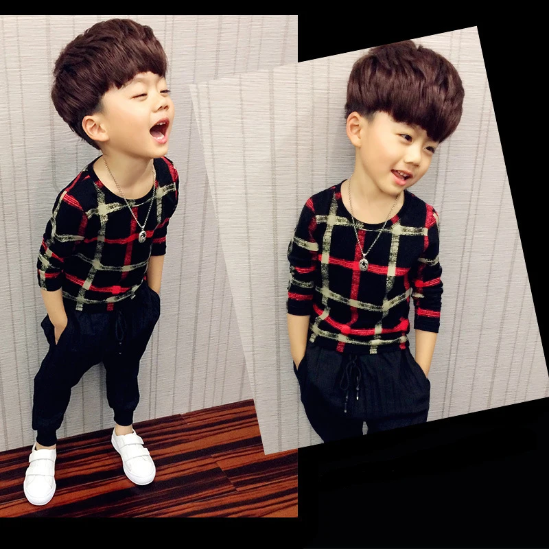 Одежда для мальчиков футболки детские топы на весну и осень маленьких с длинным