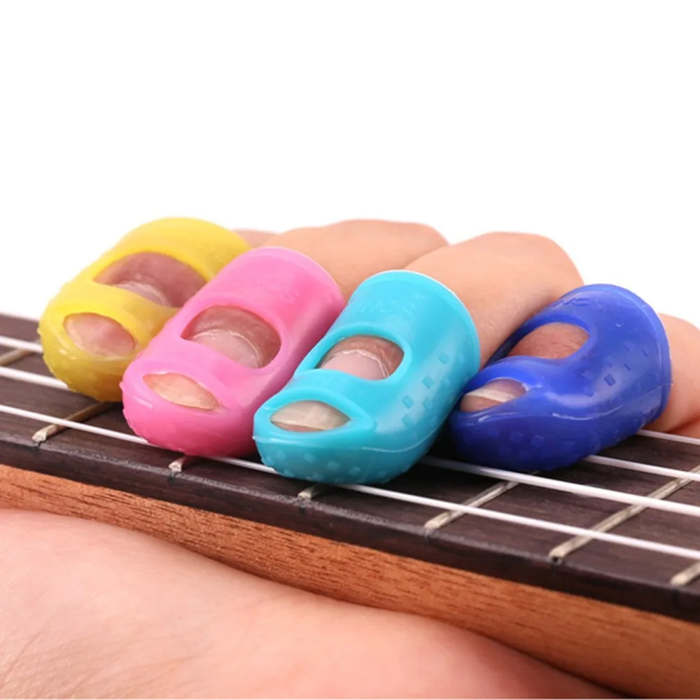 

S M L 4 in 1 Fingertip Protector Silicone Guitar Fingerstall Guitar Ukulele String Finger Guard Against the Press Hot