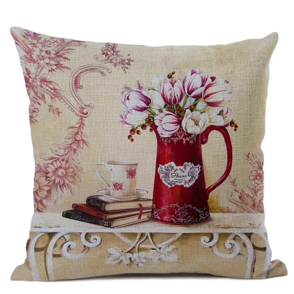 Декоративные подушки в стиле ретро с рисунком цветов и травы Обложка для