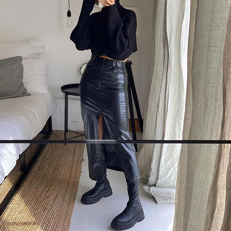 

Sexy Women PU Leather Style Pencil Bodycon Skirt Female High Waist Black Short Skirt Casual Party Clubwear Solid Skinny Skirts