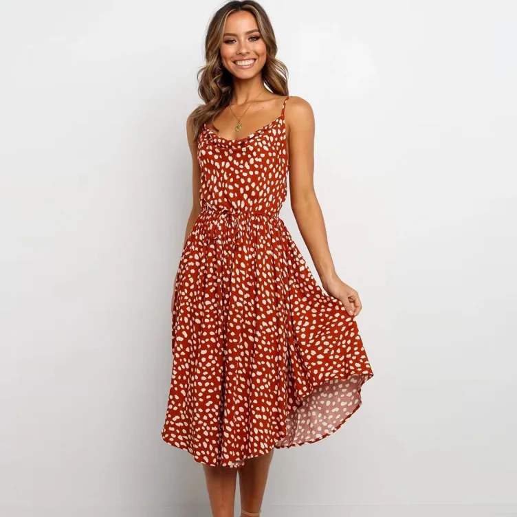 Женская печатная подвеска платье с открытой спиной на подтяжках талии