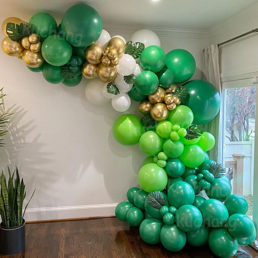 

135pcs Green Balloons Garland Turtle Leaf Jungle Safari Gold Latex Globos Birthday Baby Shower Wedding Anniversary Party Decors