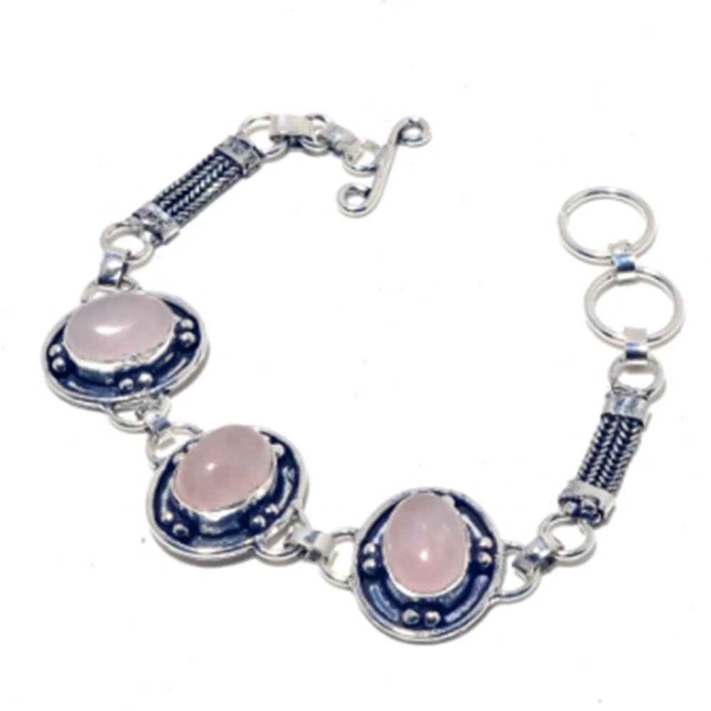 

Rose Quarts Bracelet Silver Overlay over Copper, 21 CM , B4017