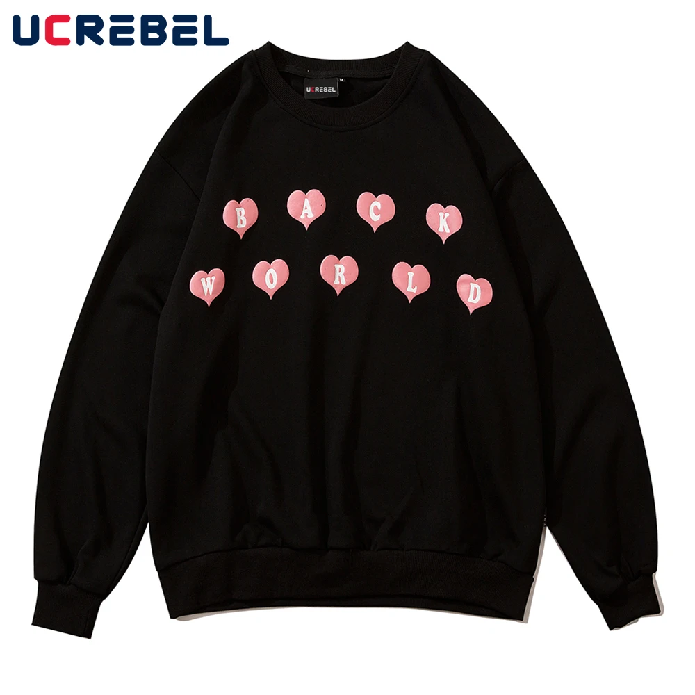 

Love Print Long Sweatshirts Mens Autumn Streetwear Loose Casual Crew Neck Pullover Men