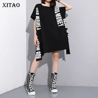 xitao europe print letter dress loose solid color short sleeve fashion street style women 2020 spring summer new minority xj4559