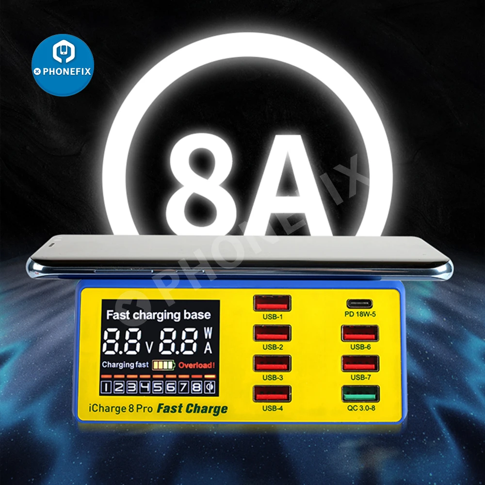 Устройство для быстрой зарядки MECHANIC USB 60 Вт 8 портов светодиодный дисплей быстрая