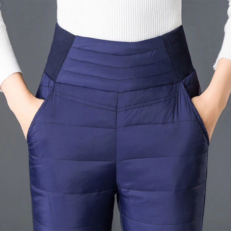 Утепленные бархатные штаны с высокой талией зимние теплые брюки на утином пуху XL