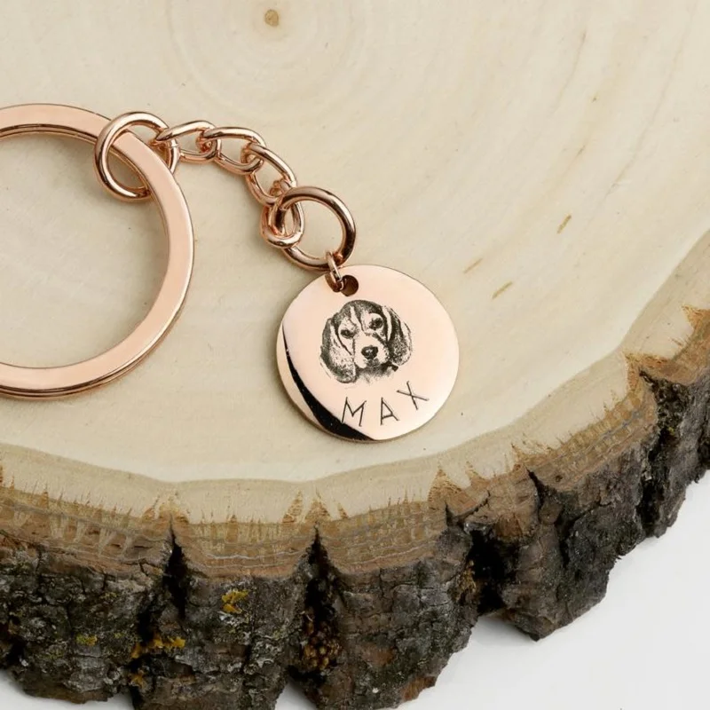 

Photos Stamped Custom Keychain Stainless Steel Animal Picture Laser Engraving Personalized Keychain Pet Portrait Family Gift